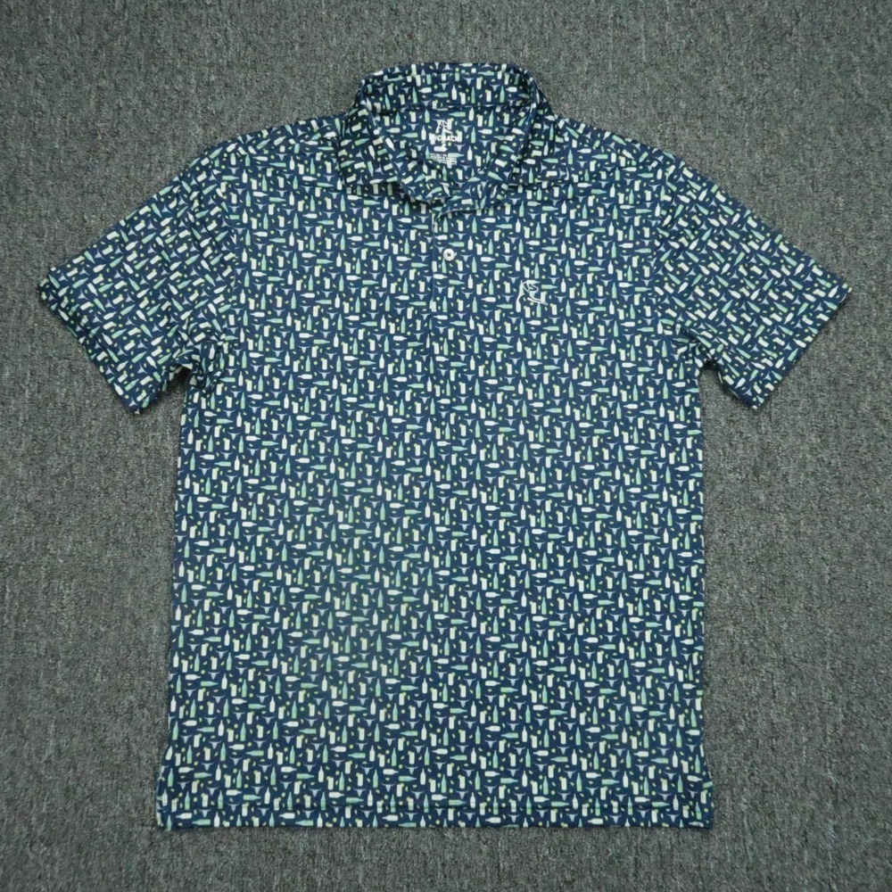 Rhoback Navy Polo with White and Light Green Pattern